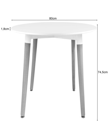 Masa stil scandinav, Artool, Kami, rotunda, MDF si lemn, alb, 80x74 cm