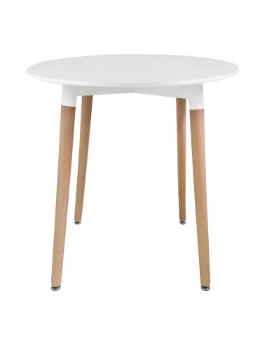 Masa stil scandinav, Artool, Kami, rotunda, MDF si lemn, alb, 80x74 cm