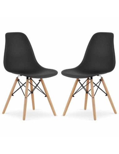 Set 2 Scaune Acerenza, Stil Scandinav cu Picioare din Lemn de Fag, Cadru Metalic, Sezut PP, Maxim 100 Kg, 40 x 50 x 77 cm, Negru