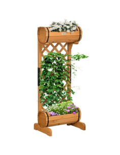 Jardiniera decorativa cu suport pentru plante cataratoare, lemn, 2 nivele, tip butoi, 45x35x112 cm