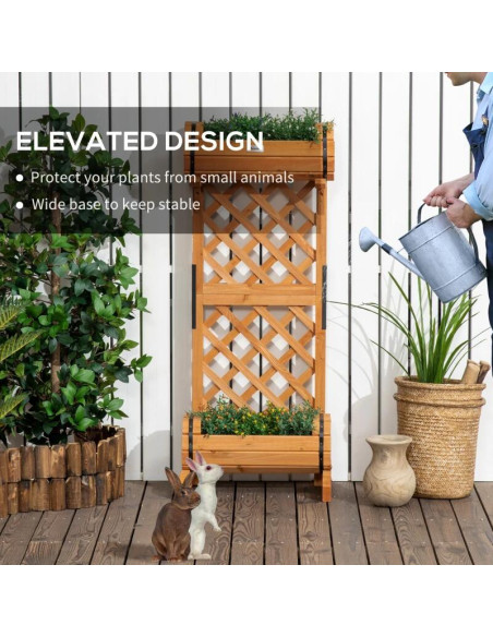 Jardiniera decorativa cu suport pentru plante cataratoare, lemn, 2 nivele, tip butoi, 45x35x112 cm