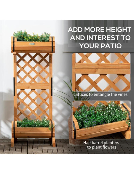 Jardiniera decorativa cu suport pentru plante cataratoare, lemn, 2 nivele, tip butoi, 45x35x112 cm