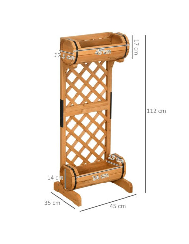 Jardiniera decorativa cu suport pentru plante cataratoare, lemn, 2 nivele, tip butoi, 45x35x112 cm