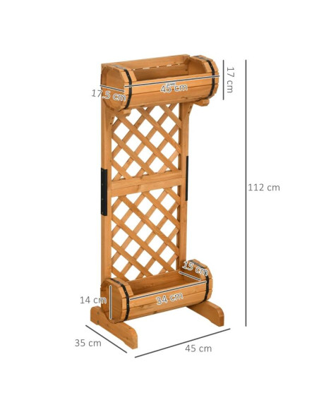 Jardiniera decorativa cu suport pentru plante cataratoare, lemn, 2 nivele, tip butoi, 45x35x112 cm