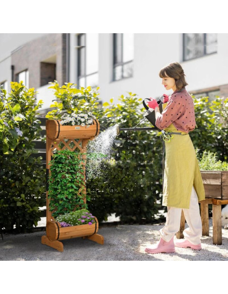 Jardiniera decorativa cu suport pentru plante cataratoare, lemn, 2 nivele, tip butoi, 45x35x112 cm