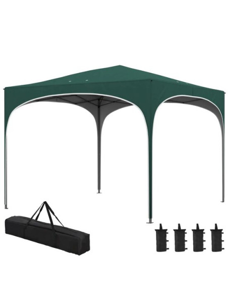 Pavilion pentru gradina/terasa, cadru metalic, material Oxford, cu tarusi, corzi ancorare, geanta, reglabil, verde, 2.95x2.95x2.