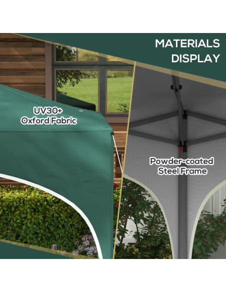 Pavilion pentru gradina/terasa, cadru metalic, material Oxford, cu tarusi, corzi ancorare, geanta, reglabil, verde, 2.95x2.95x2.
