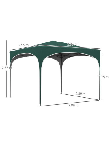 Pavilion pentru gradina/terasa, cadru metalic, material Oxford, cu tarusi, corzi ancorare, geanta, reglabil, verde, 2.95x2.95x2.