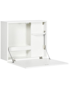 Birou de perete, suspendat, pliabil, MDF, cu raft, alb, max 40 kg, 60x21.5x50 cm