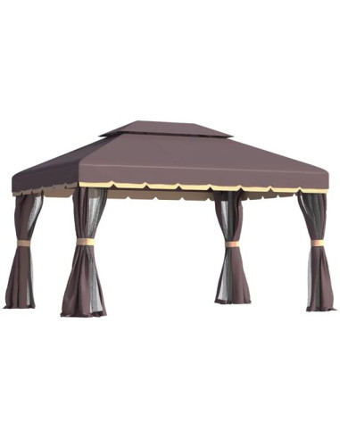 Pavilion/foisor pentru gradina/terasa, cadru aluminiu, cu plasa pentru insecte, cafeniu, 3.90x2.90x2.80 m