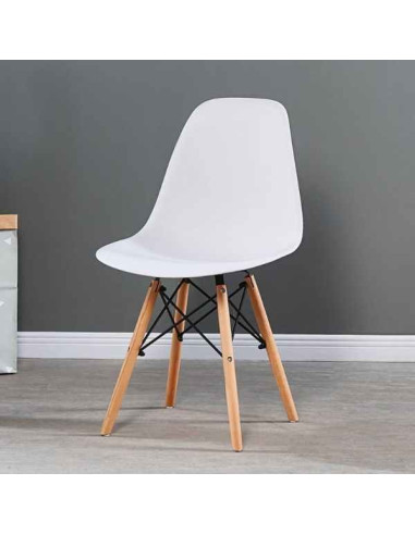 Set 3 Scaune Acerenza, Stil Scandinav cu Picioare din Lemn de Fag, Cadru Metalic, Sezut PP, Maxim 100 Kg, 40 x 50 x 77 cm, Negru