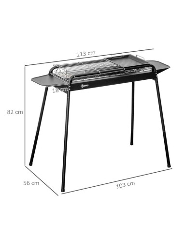 Gratar gradina/camping cu carbuni, portabil, grill dreptunghiular, cu rafturi, structura inox, 113x56x82 cm