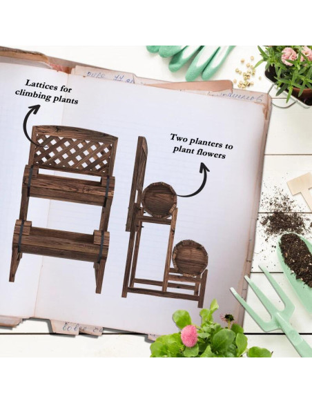 Jardiniera decorativa cu suport pentru plante cataratoare, lemn, 2 nivele, tip butoi, 49x42x80 cm