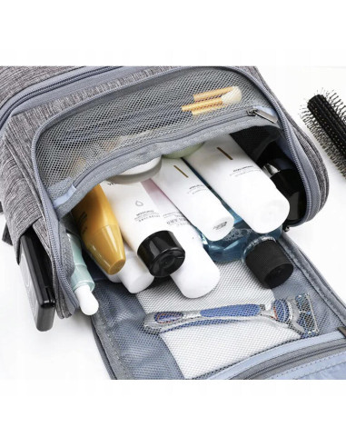Geanta pentru cosmetice/accesorii baie, Soulima, impermeabila, cu agatatoare, gri, 24.5x13.5x21 cm