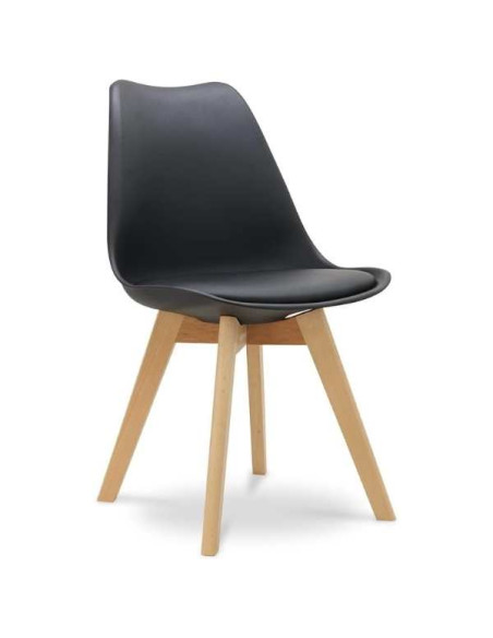 Scaun Mercaton Grosseto, Stil Scandinav cu Picioare din Lemn, Sezut din PP si Perna din Piele Ecologica, Maxim 120 Kg, 49 x 45 x