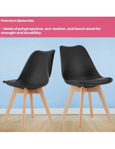 Scaun Mercaton Grosseto, Stil Scandinav cu Picioare din Lemn, Sezut din PP si Perna din Piele Ecologica, Maxim 120 Kg, 49 x 45 x