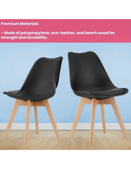 Scaun Mercaton Grosseto, Stil Scandinav cu Picioare din Lemn, Sezut din PP si Perna din Piele Ecologica, Maxim 120 Kg, 49 x 45 x