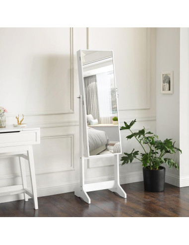 Cabinet bijuterii cu oglinda, Artool, MDF, raft interior, alb, 41.1x36.5x151.5 cm