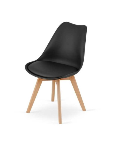 Scaun Mercaton Grosseto, Stil Scandinav cu Picioare din Lemn, Sezut din PP si Perna din Piele Ecologica, Maxim 120 Kg, 49 x 45 x