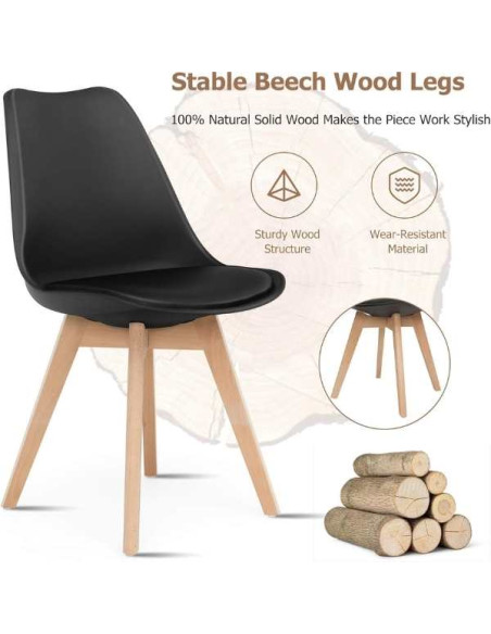 Scaun Mercaton Grosseto, Stil Scandinav cu Picioare din Lemn, Sezut din PP si Perna din Piele Ecologica, Maxim 120 Kg, 49 x 45 x