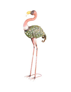 Decoratiune gradina, MagicHome, metalica, flamingo, verde si roz, 37x19x85 cm