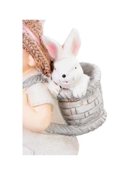 Decoratiune gradina, MagicHome, ceramica, baiat cu iepuras, 23.5x18x48 cm
