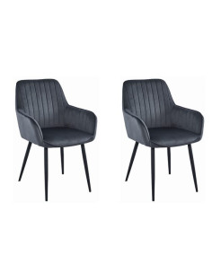 Set 2 scaune bucatarie/living, Artool, Solden, catifea, metal, gri inchis si negru, 55x45.5x83.5 cm