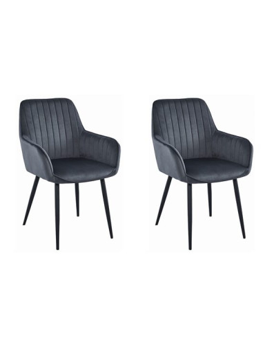 Set 2 scaune bucatarie/living, Artool, Solden, catifea, metal, gri inchis si negru, 55x45.5x83.5 cm