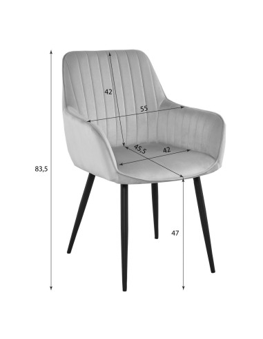 Set 2 scaune bucatarie/living, Artool, Solden, catifea, metal, gri inchis si negru, 55x45.5x83.5 cm