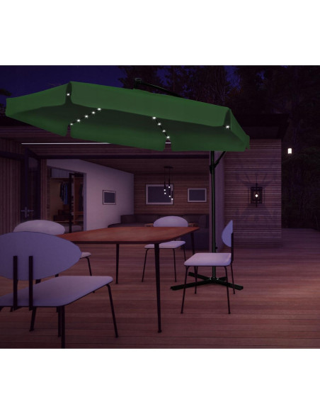 Umbrela gradina/terasa cu LED, Chomik, articulatie tip banana, verde, 300 cm