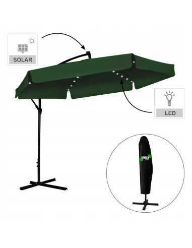 Umbrela gradina/terasa cu LED, Chomik, articulatie tip banana, verde, 300 cm