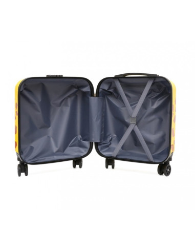 Troler galben, tip valiza, copii, pentru bagaje, model leu, functie de blocare prin cifru, WP02