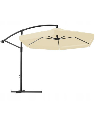 Umbrela gradina/terasa cu LED, Chomik, cu manivela, articulatie tip banana, bej, 300 cm