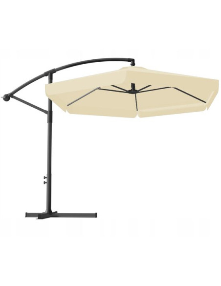 Umbrela gradina/terasa cu LED, Chomik, cu manivela, articulatie tip banana, bej, 300 cm
