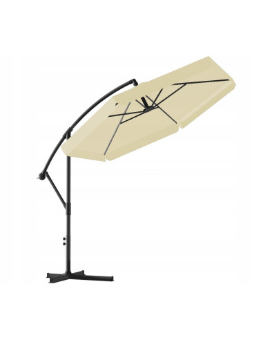 Umbrela gradina/terasa cu LED, Chomik, cu manivela, articulatie tip banana, bej, 300 cm