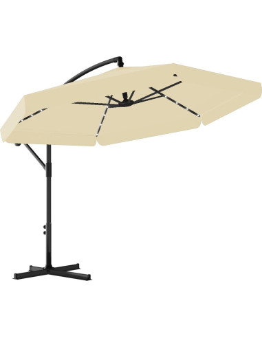 Umbrela gradina/terasa cu LED, Chomik, cu manivela, articulatie tip banana, bej, 300 cm