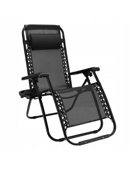 Sezlong pentru gradina, metalic, pliabil, negru, max 120 kg, 188x64x107 cm, Jumi