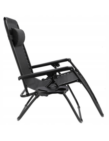 Sezlong pentru gradina, metalic, pliabil, negru, max 120 kg, 188x64x107 cm, Jumi