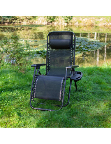Sezlong pentru gradina, metalic, pliabil, negru, max 120 kg, 188x64x107 cm, Jumi