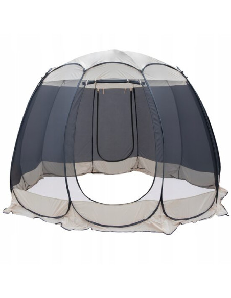 Pavilion tip cort pentru gradina, cadru otel, plasa poliester, bej si gri, 3.60x3.60x2.35 m, Jumi