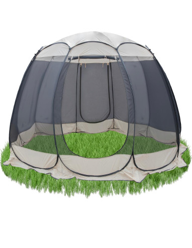Pavilion tip cort pentru gradina, cadru otel, plasa poliester, bej si gri, 3.60x3.60x2.35 m, Jumi