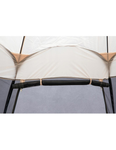 Pavilion tip cort pentru gradina, cadru otel, plasa poliester, bej si gri, 3.60x3.60x2.35 m, Jumi