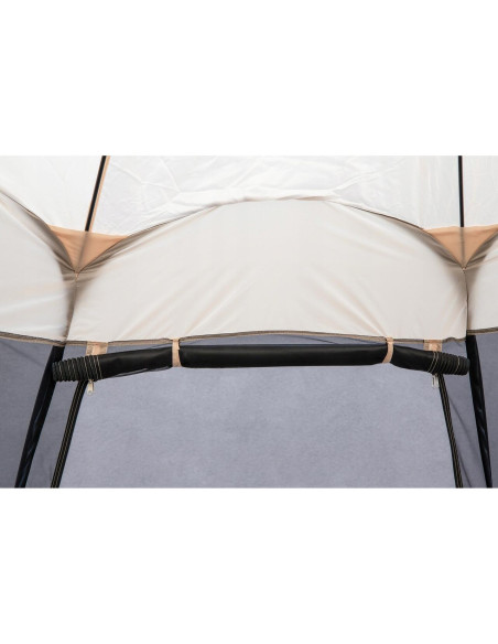 Pavilion tip cort pentru gradina, cadru otel, plasa poliester, bej si gri, 3.60x3.60x2.35 m, Jumi