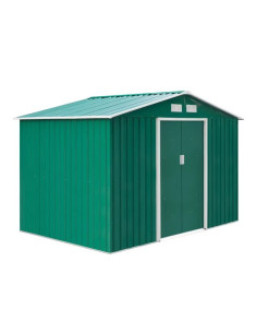 Casuta/magazie/sopron de gradina pentru depozitare unelte, cu structura baza inclusa, otel si PP, verde, 277x195x192 cm