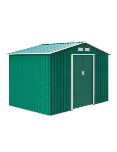 Casuta/magazie/sopron de gradina pentru depozitare unelte, cu structura baza inclusa, otel si PP, verde, 277x195x192 cm