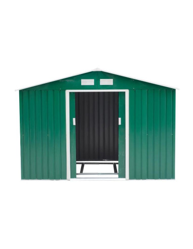 Casuta/magazie/sopron de gradina pentru depozitare unelte, cu structura baza inclusa, otel si PP, verde, 277x195x192 cm