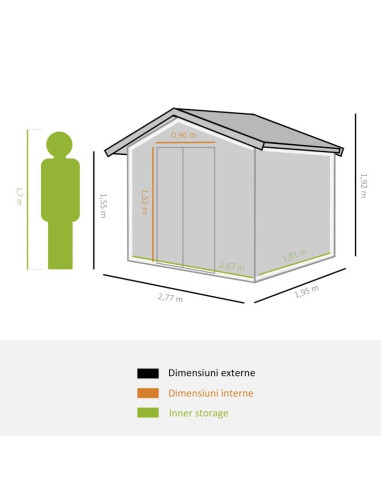 Casuta/magazie/sopron de gradina pentru depozitare unelte, cu structura baza inclusa, otel si PP, verde, 277x195x192 cm