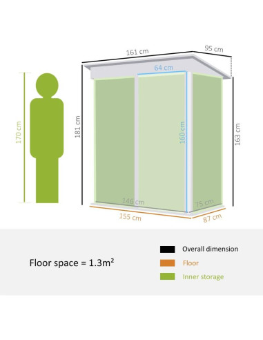 Casuta/magazie/sopron de gradina pentru depozitare unelte, otel, verde, 161x95x181 cm