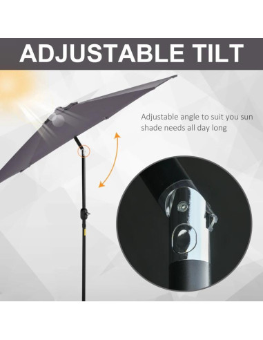 Umbrela gradina/terasa, stalp aluminiu, cu inclinatie, manivela, gri inchis, 270 cm