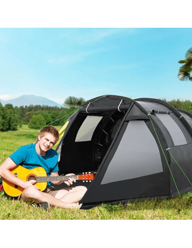 Cort camping, 3-4 persoane, impermeabil, cu vestibul, negru, 475x264x172 cm
